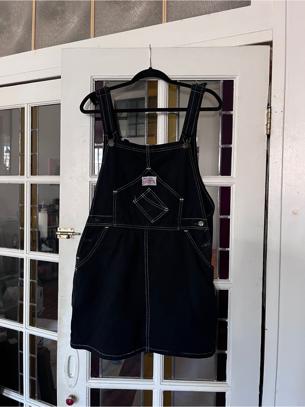 Adult women’s Black Denim Overall Dress with Contrasting Stitching Carters M